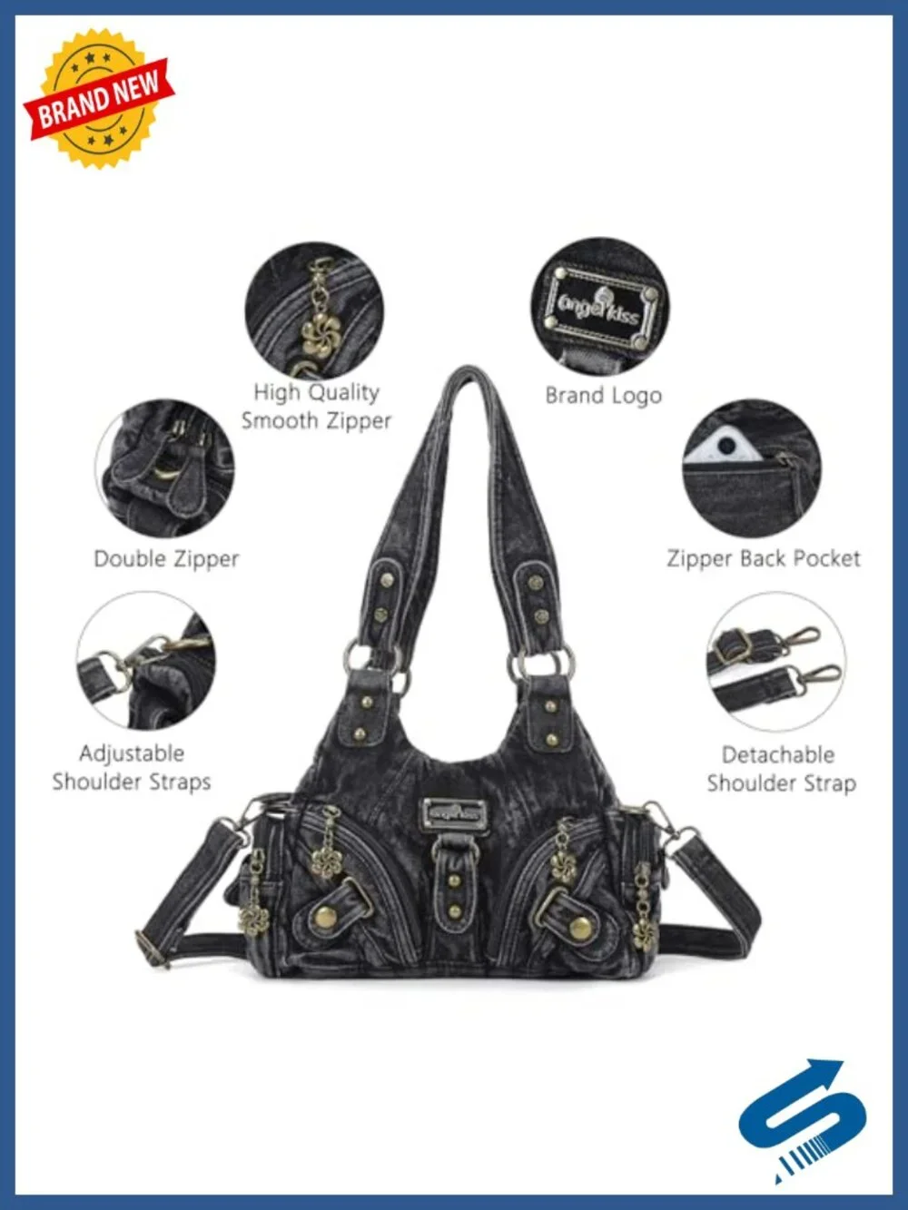 Women's Hobo Shoulder Bag Vegan Leather Multi-Pocket Tote with Zipper